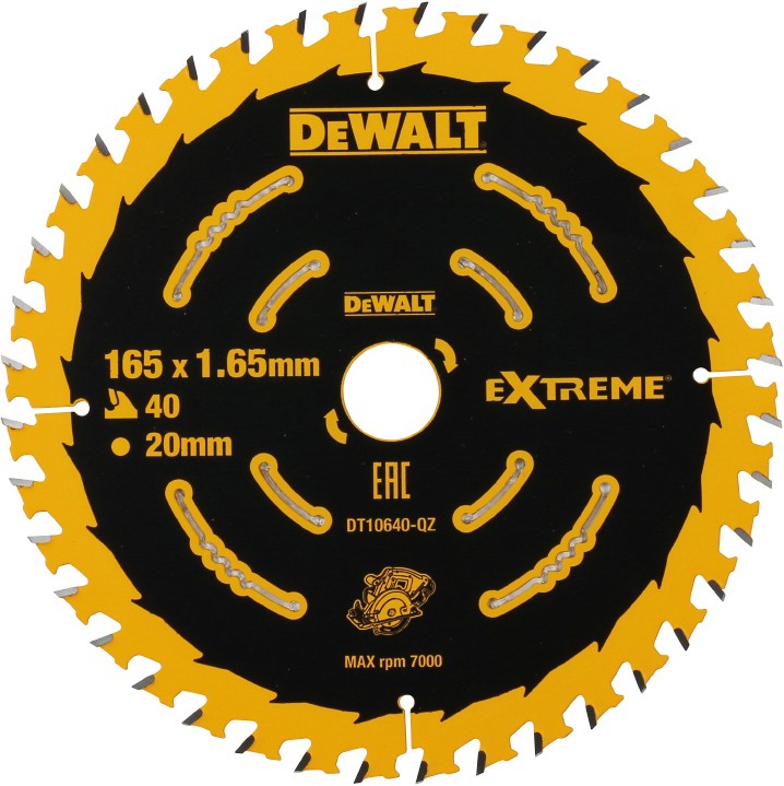 Циркулярен диск за дърво DeWalt - ∅ 165 / 20 / 1.65 mm с 40 зъба от серията Extreme - 