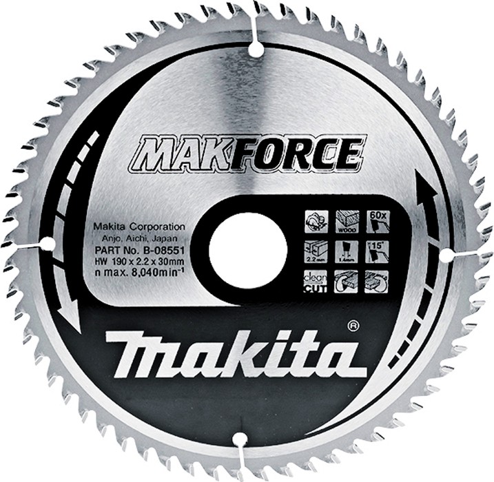 Циркулярен диск за дърво Makita - ∅ 190 / 30 / 2.2 mm с 60 зъба от серията Makforce - 