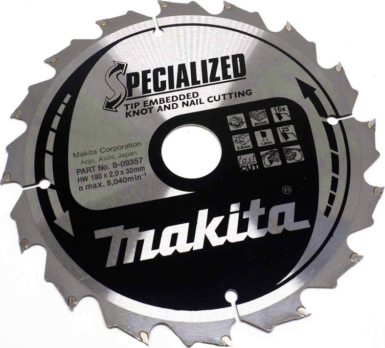 Циркулярен диск за дърво Makita - ∅ 190 / 30 / 2 mm с 16 зъба от серията Specialized - 