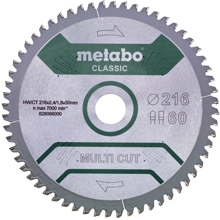 Циркулярен диск за дърво Metabo - ∅ 216 / 30 / 2.4 mm с 60 зъба - 
