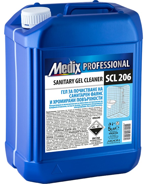 Гел за санитарен фаянс и хромирани повърхности Medix Professional SCL 206 Гел за санитарен фаянс и хромирани повърхности Medix Professional SCL 206 - 5 l - почистващ препарат