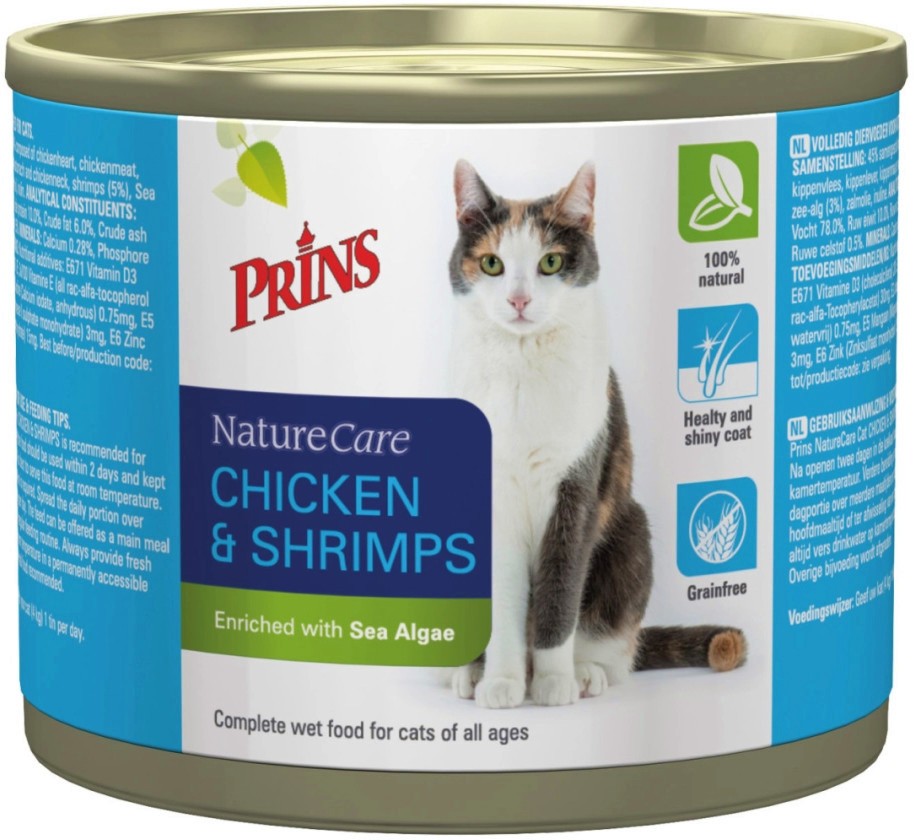 Натурална консерва за котки Prins Натурална консерва за котки Prins - 200 g, с пилешко и скариди, от серията NatureCare - храна