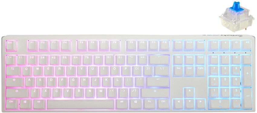    Ducky One 3 Pure White - Full Size,  USB  1.8 m, ANSI Layout, Hot-Swap, Cherry MX Blue RGB - 