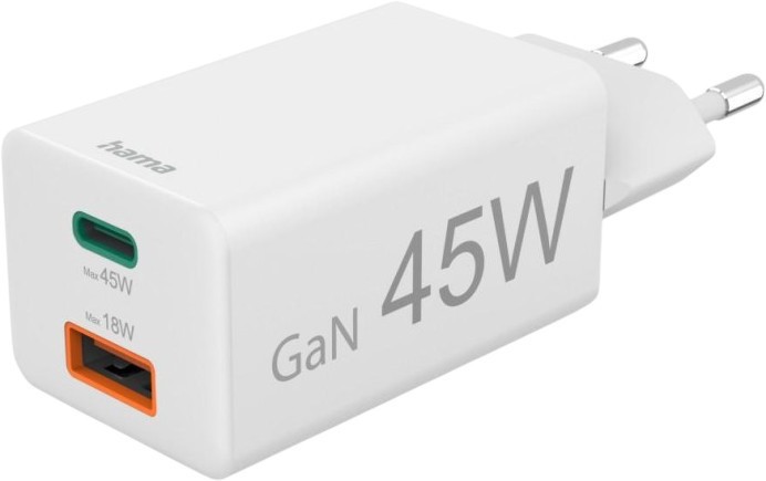  o Hama Mini GaN - 45 W, 1 x USB-C, 1 x USB-A - 