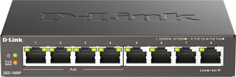 Суич D-Link DGS-1008P Суич D-Link DGS-1008P - 8 порта, 16 Gbps -
