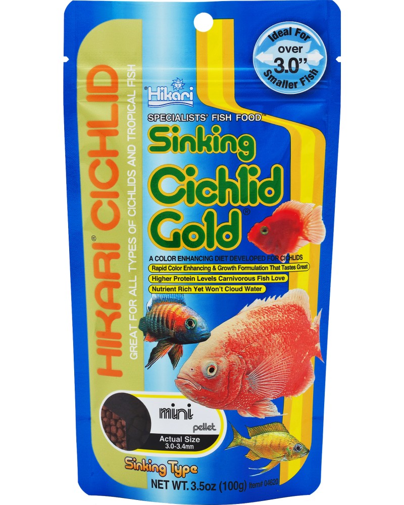 Храна за риби цихлиди Hikari Sinking Cichlid Gold Mini Pellet Храна за риби цихлиди Hikari Sinking Cichlid Gold Mini Pellet - 100 и 342 g - храна