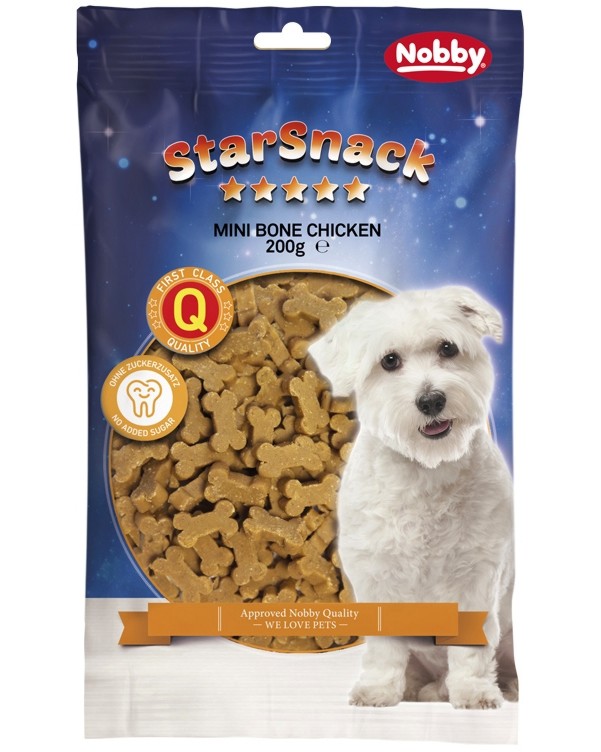 Лакомства за кучета Nobby Mini Bones Лакомства за кучета Nobby Mini Bones - 200 g, с пилешко, от серията StarSnack - храна