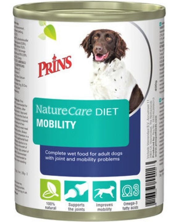 Натурална консерва за кучета за здрави стави Prins NatureCare Diet Mobility Натурална консерва за кучета за здрави стави Prins NatureCare Diet Mobility - 400 g, от серията Dietetic, за всички породи, в зряла възраст - храна