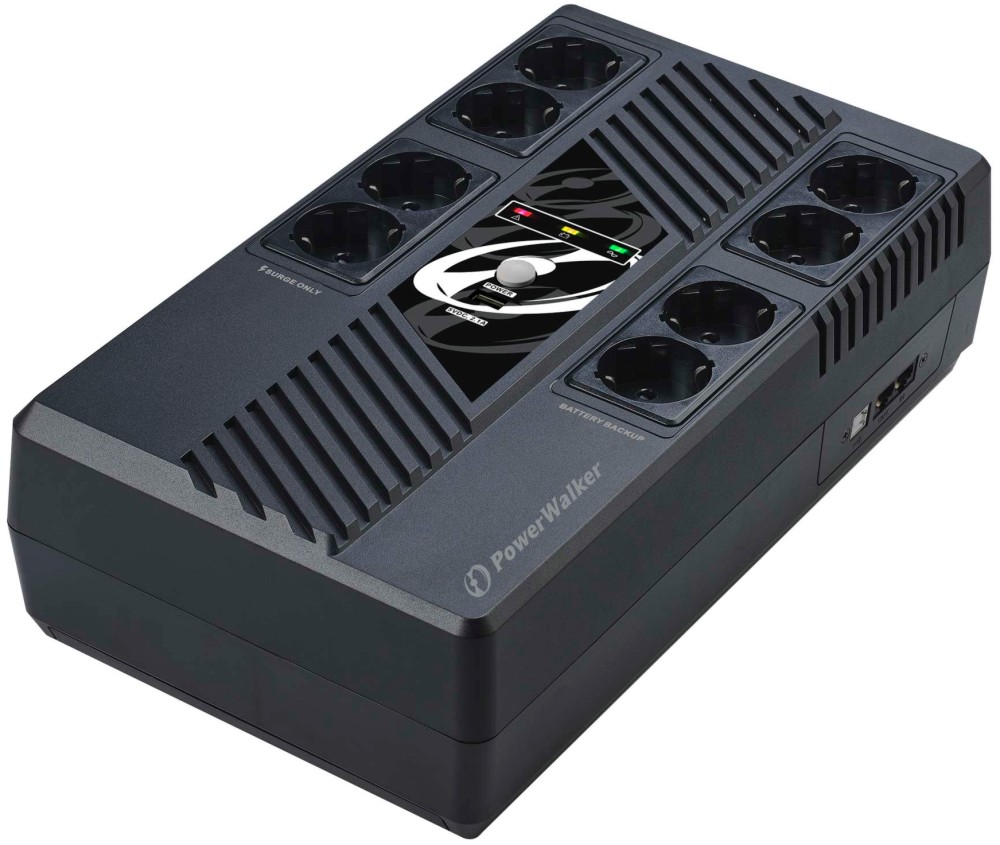 Непрекъсваемо токозахранващо устройство PowerWalker VI 1000 MS Непрекъсваемо токозахранващо устройство PowerWalker VI 1000 MS - 1000 VA, 600 W, 8 x CEE 7/3 изхода, USB, RS-232, Line Interactive -