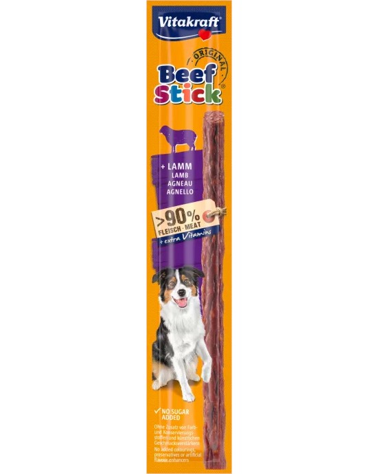 Лакомство за кучета Vitakraft Лакомство за кучета Vitakraft - 12 g, с агнешко, от серията Beef Stick Original - храна