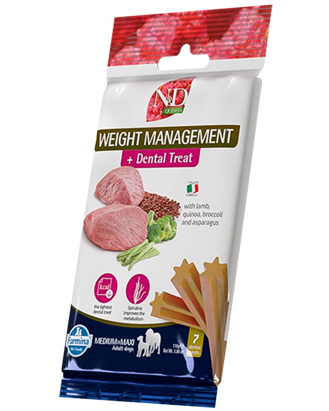 �������� ��������� �� ������ �� ������� �� ������� N&D Adult Medium & Maxi Weight Management Dental Treat - 100 g, � �������, �����, ������� � �������, �� ������� Quinoa, �� ������ � ���� ������, ��� 4 ������ - �����