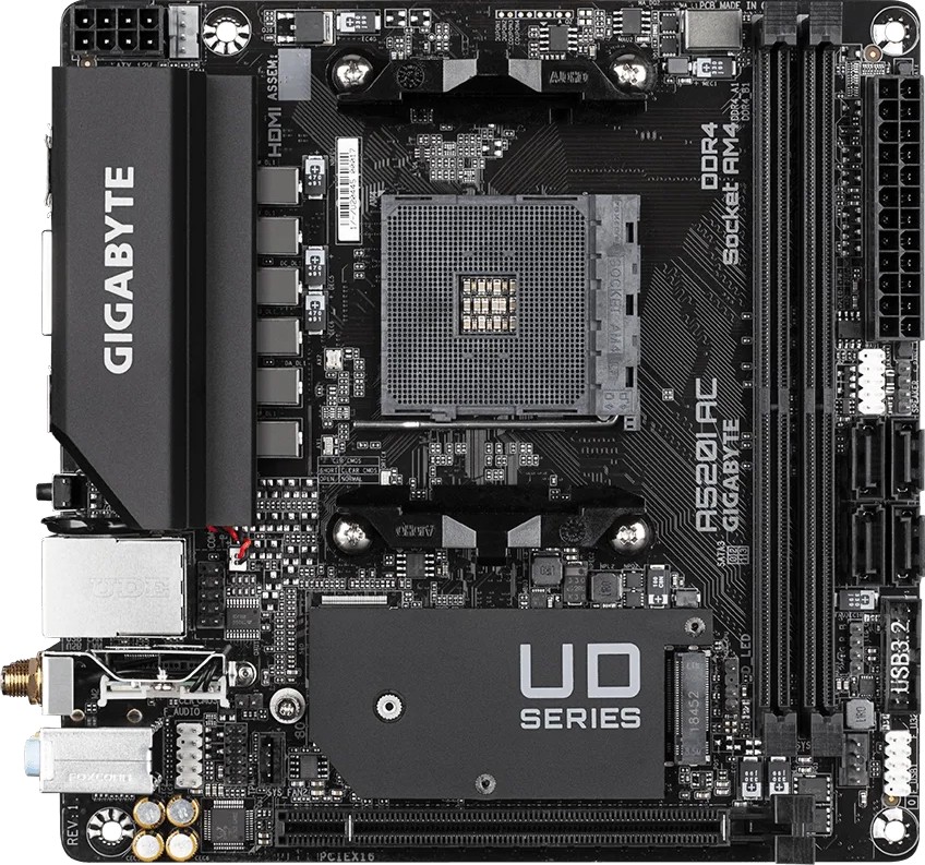 ����� ������ Gigabyte A520I AC - AMD AM4, AMD A520, DDR4, Mini ITX - 