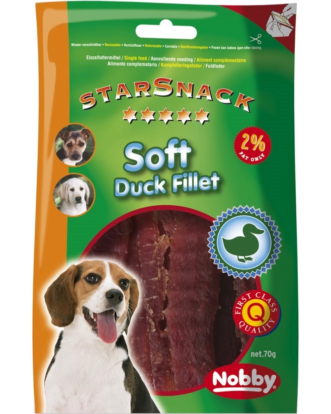 Лакомства за кучета Nobby Soft Duck Fillet Лакомства за кучета Nobby Soft Duck Fillet - 70 g, с патешко филе, от серията StarSnack - храна