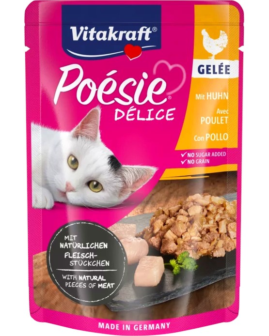 Пауч за котки Vitakraft Delice Пауч за котки Vitakraft Delice - 85 g, с пилешко в желе, от серията Poesie - храна