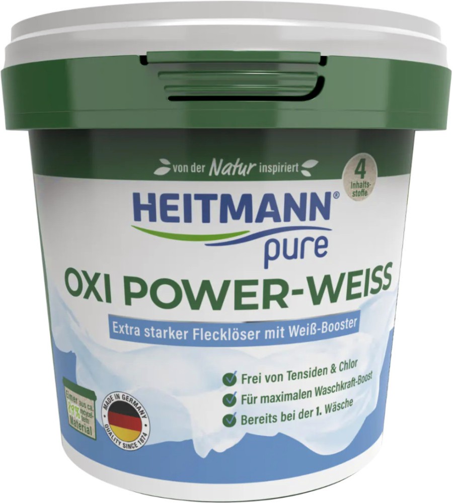 Прах за премахване на петна за бяло пране Heitmann Pure Oxi Power White Прах за премахване на петна за бяло пране Heitmann Pure Oxi Power White - 500 g - перилен препарат