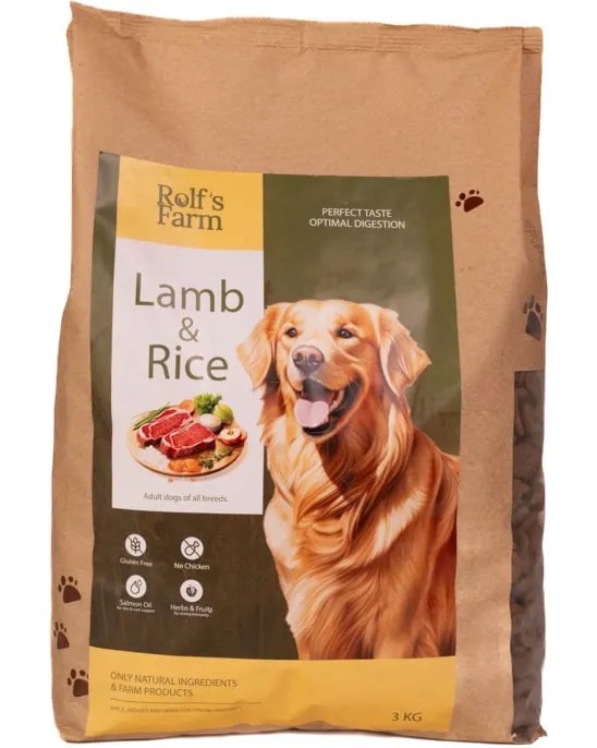 Суха храна за кучета Rolfs Farm Adult Суха храна за кучета Rolfs Farm Adult - 3 и 12 kg, с агнешко и ориз, за всички породи, над 1 година - храна