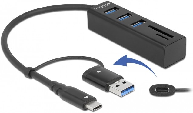 USB хъб DeLock USB хъб DeLock - 3 порта (3 x USB-A 3.2), SD и micro SD слот -