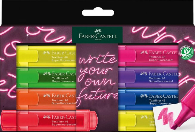 Текст маркери със скосен връх Faber-Castell 1546 Текст маркери със скосен връх Faber-Castell 1546 - 8 неонови цвята -