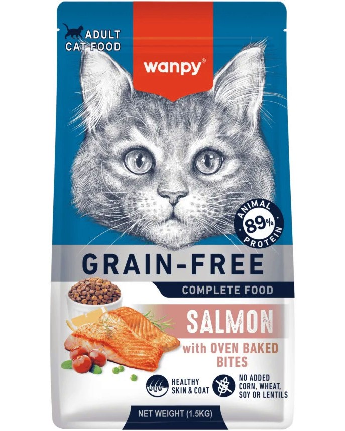 Суха храна за котки Wanpy Grain Free Суха храна за котки Wanpy Grain Free - 1.5 kg, със сьомга - храна