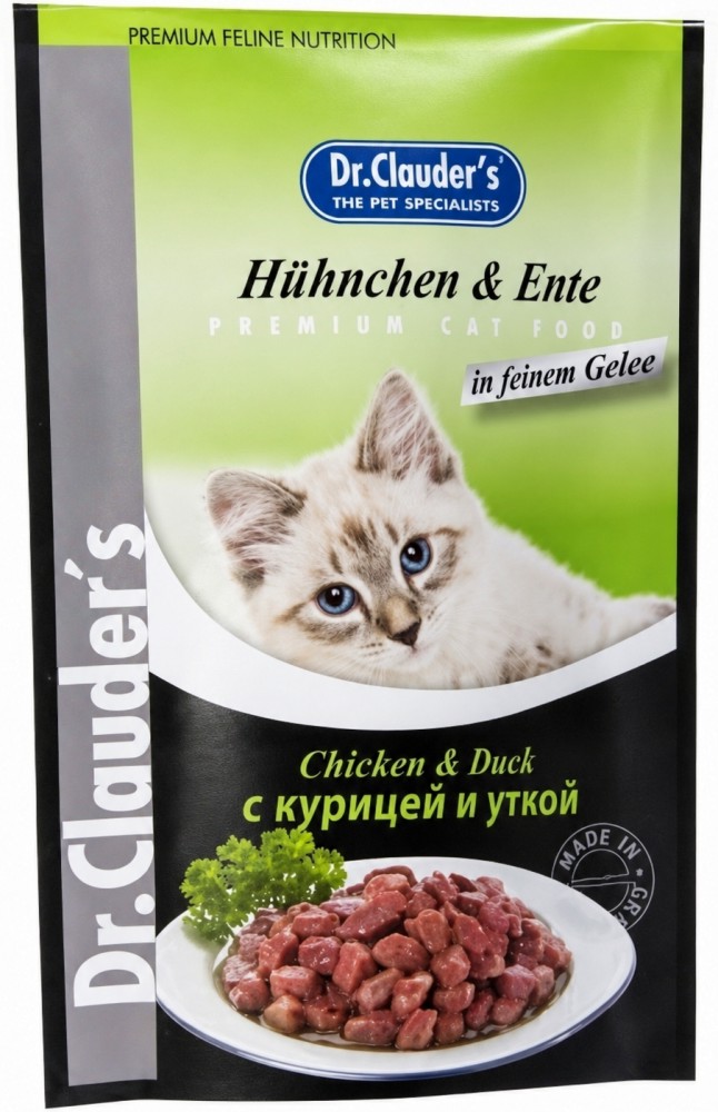Пауч за котки Dr.Clauder's Пауч за котки Dr.Clauder's - 100 g, с пилешко и патешко в желе, от серията Best Pearls, в зряла възраст - храна