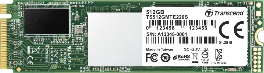 SSD ����� Transcend 220S NVMe PCIe Gen 3.0 x4 - 512 GB, ������ 3500 MB/s, ����� 2500 MB/s - 