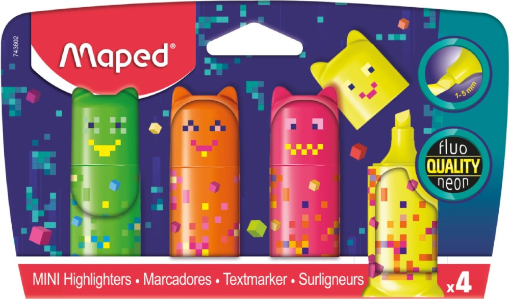 Мини текст маркери Maped Мини текст маркери Maped - 4 цвята от серията Pixel party -