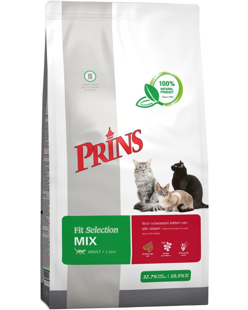 Натурална суха храна за котки Prins Fit Selection Cat Mix Натурална суха храна за котки Prins Fit Selection Cat Mix - 10 kg, над 1 година - храна