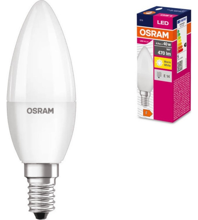 LED крушка Osram CLB40 827 E14 4.9 W 2700K LED крушка Osram CLB40 827 E14 4.9 W 2700K - 470 lm от серията Value -