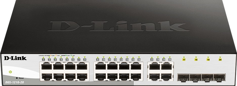 Суич D-Link DGS-1210-20 Суич D-Link DGS-1210-20 - 16 x 10/100/1000Base-T, 4 x SFP, 40 Gbps -