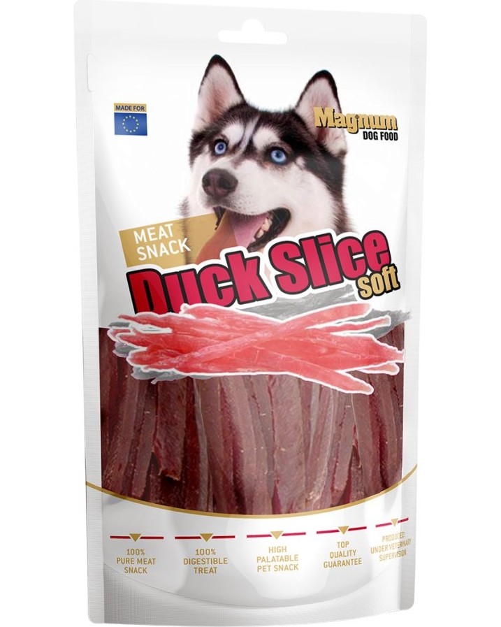 Лакомства за кучета Magnum Meat Snack Slice Soft Лакомства за кучета Magnum Meat Snack Slice Soft - 80 g, с патешко - храна
