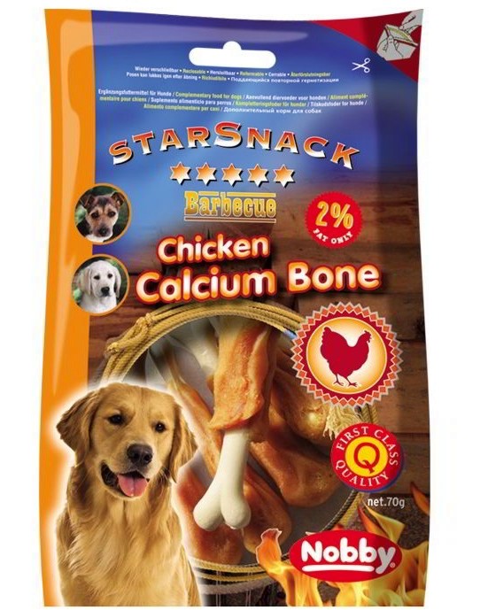 Лакомства за кучета Nobby StarSnack Chicken Calcium Bone Лакомства за кучета Nobby StarSnack Chicken Calcium Bone - 70 g, с пилешко, от серията Barbecue - храна