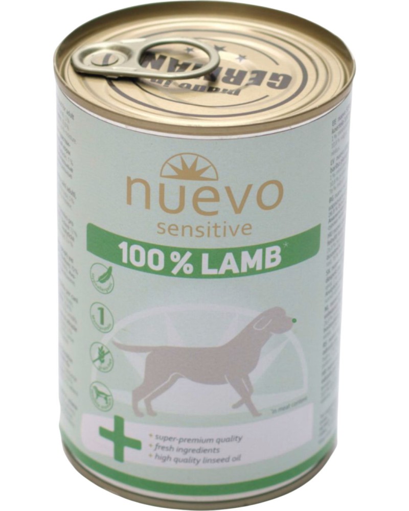 Консерва за кучета с чувствителен стомах nuevo Sensitive Adult Консерва за кучета с чувствителен стомах nuevo Sensitive Adult - 400 g, с агнешко, в зряла възраст - храна