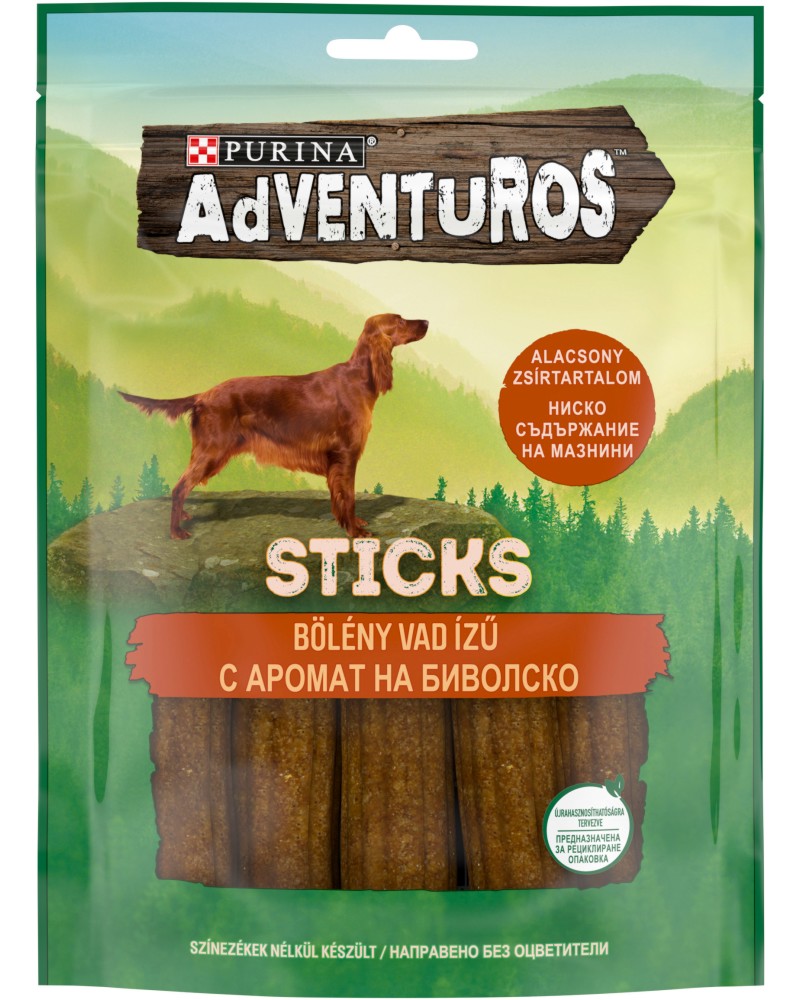 Лакомства за кучета Adventuros Sticks Лакомства за кучета Adventuros Sticks - 120 g, с биволско, в зряла възраст - храна