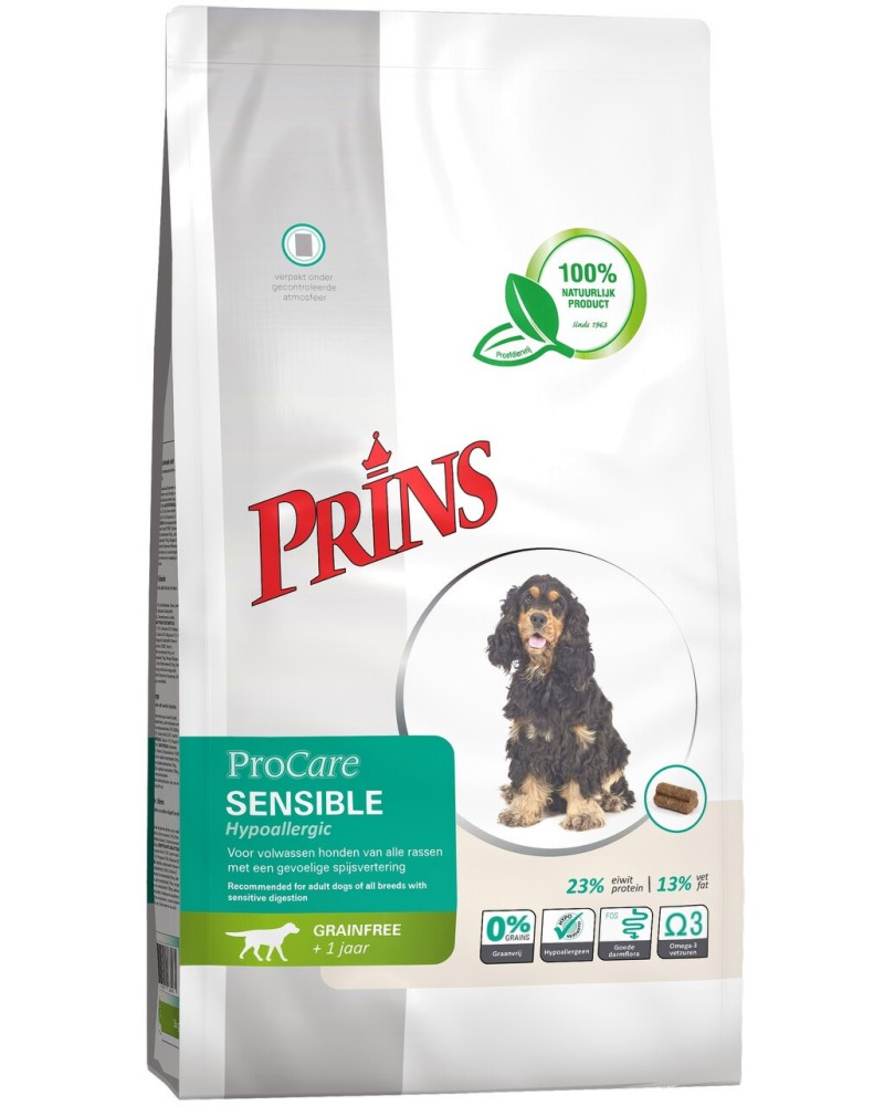 Натурална суха храна за кучета с чувствително храносмилане Prins Sensible Hypoallergenic Натурална суха храна за кучета с чувствително храносмилане Prins Sensible Hypoallergenic - 3 ÷ 20 kg, от серията ProCare Grain Free, над 1 година - храна
