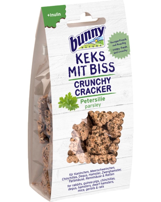 Бисквити за мини зайчета и гризачи bunny Nature Crunchy Cracker Бисквити за мини зайчета и гризачи bunny Nature Crunchy Cracker - 50 g, с магданоз и инулин - храна