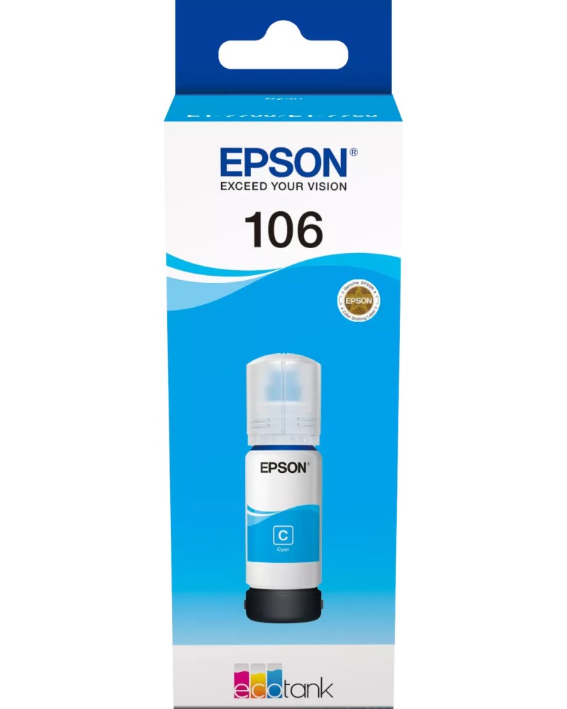 Мастило за принтер Epson 106 EcoTank Cyan Мастило за принтер Epson 106 EcoTank Cyan - 5000 страници -