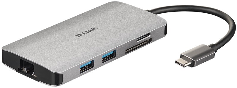 USB-C  D-Link DUB-M810 - 8  (1x SD , 1x microSD , 1x HDMI 1.4, 1x Ethernet, 1x USB-C, 3x USB-A 3.0) - 