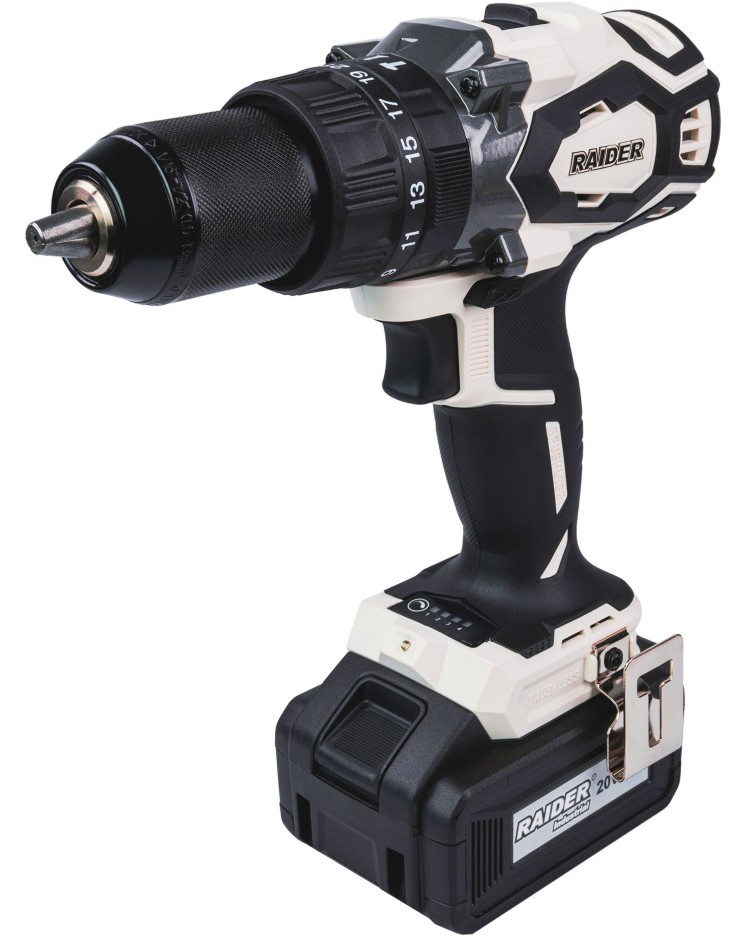 Акумулаторна ударна бормашина 20V Raider RDI-CDB03W Акумулаторна ударна бормашина 20V Raider RDI-CDB03W - С батерия, зарядно и куфар от серията Industrial -