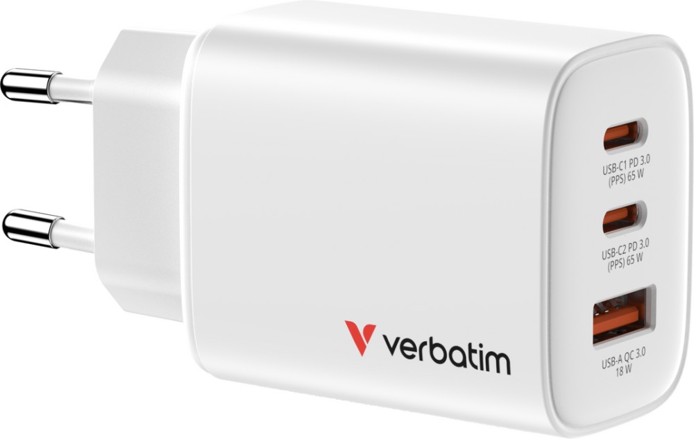 ������� ���������� Verbatim Essentials GaN - 65 W, 2 x USB-C, 1 x USB-A - 
