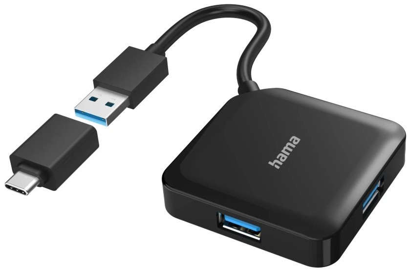USB-А хъб Hama USB-А хъб Hama - 4 порта, с USB-C адаптер -