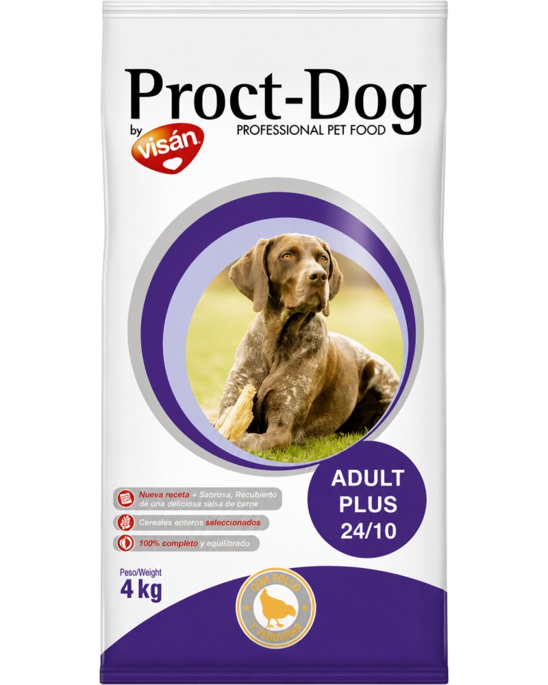 Суха храна за кучета Proct-Dog Adult Plus Суха храна за кучета Proct-Dog Adult Plus - 4 ÷ 20 kg, с пилешко и зеленчуци, за всички породи, в зряла възраст - храна