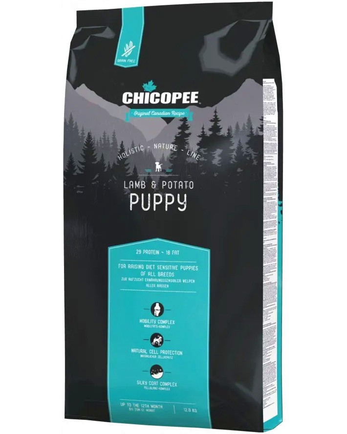 Суха храна за подрастващи кучета с чувствително храносмилане CHICOPEE Puppy Суха храна за подрастващи кучета с чувствително храносмилане CHICOPEE Puppy - 12 kg, с агнешко и картофи, от серията Holistic Nature Line, до 1 година - храна