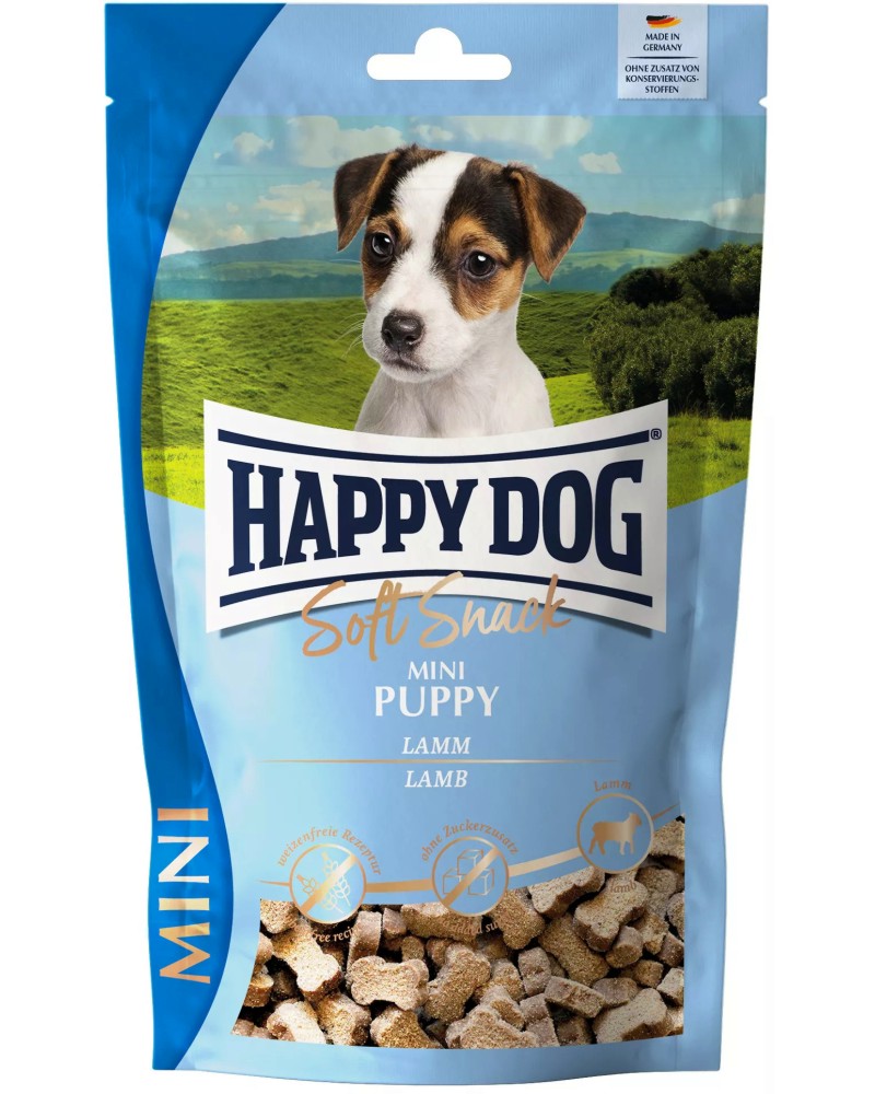 Лакомства за кучета с чувствително храносмилане Happy Dog Mini Puppy Лакомства за кучета с чувствително храносмилане Happy Dog Mini Puppy - 100 g, с агнешко, от серията Soft Snack, от 6 седмици до 1 година - храна