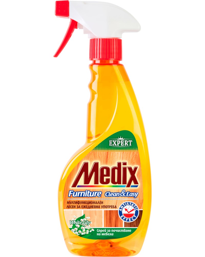 Антистатичен спрей за дървени мебели Medix Clean & Easy Антистатичен спрей за дървени мебели Medix Clean & Easy - 350 ml, с аромат на бяла лилия, от серията Expert - почистващ препарат