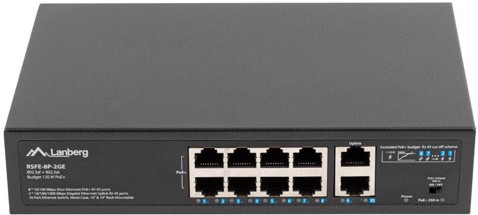���� Lanberg RSFE-8P-2GE-120 - 8 x 100Base-T PoE+, 2 x 1000Base-T, 5.6 Gbps - 