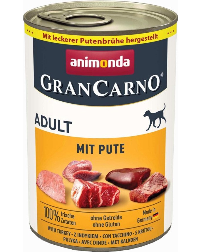 Консерва за кучета GranCarno Adult Консерва за кучета GranCarno Adult - 400 и 800 g, с пуешко, от 1 до 6 години - храна