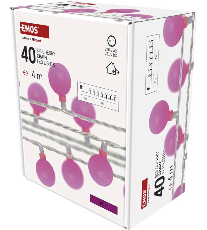 Коледни LED лампички - черешови топчета Emos D5AP01 Коледни LED лампички - черешови топчета Emos D5AP01 - 40 броя с дължина 4 m -