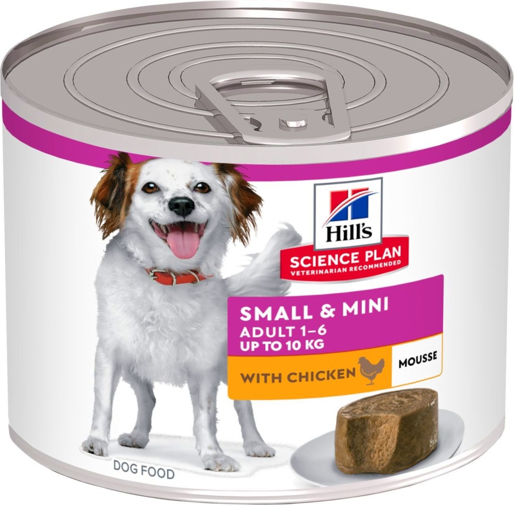 Мус за кучета Hill's Small & Mini Adult Мус за кучета Hill's Small & Mini Adult - 200 g, с пилешко, от серията Science Plan, за дребни породи, от 1 до 6 години - храна