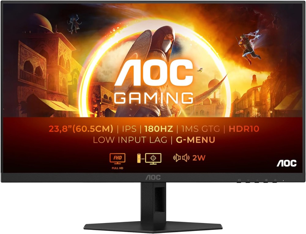  AOC 24G4XE - 23.8", IPS, 180 Hz, 16:9, 1920 x 1080, 0.5 ms, HDMI, DisplayPort, NVIDIA G-Sync, Adaptive-Sync - 