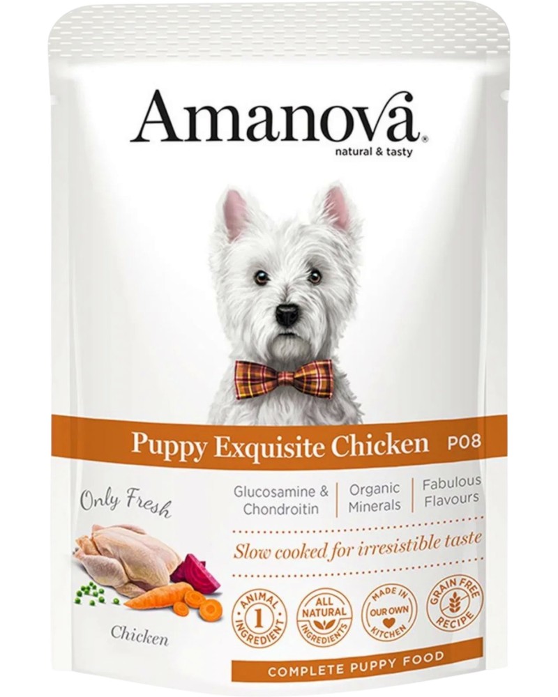 Пауч за кучета Amanova Puppy Пауч за кучета Amanova Puppy - 100 и 300 g, с пилешко, за всички породи, от 1 до 7 месеца - храна